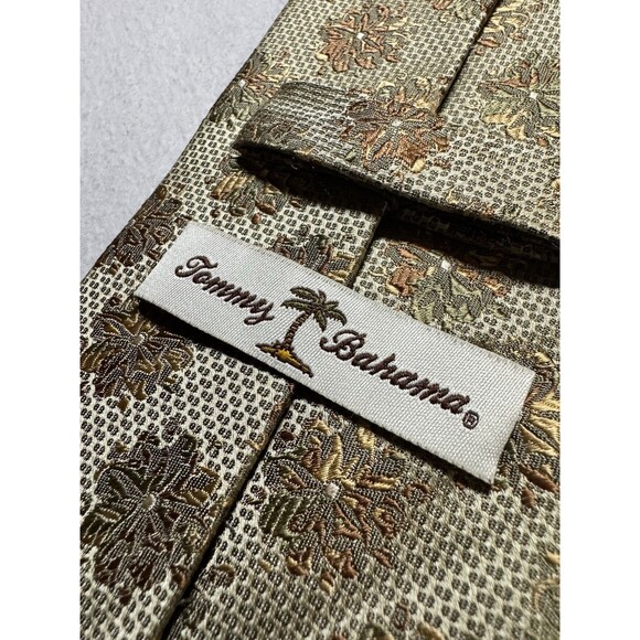 TOMMY BAHAMA Tie Men's 100% Silk Floral Beige Palm Tree Beach Vacation Hand Made - Picture 6 of 7